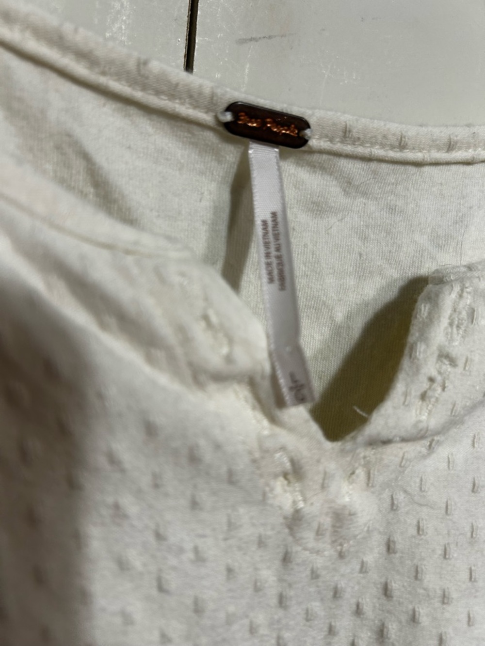 Free People Cream Crochet-Sleeve Top Flattering Scoop neck - Picture 2 of 7